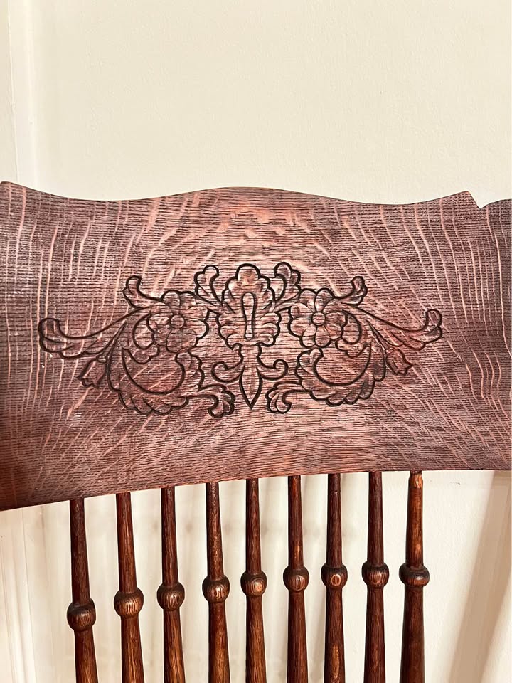 Antique Pressback Oak Armchair | Victorian c.1900 | Quartersawn Oak with Cane Seat, gallery view 3