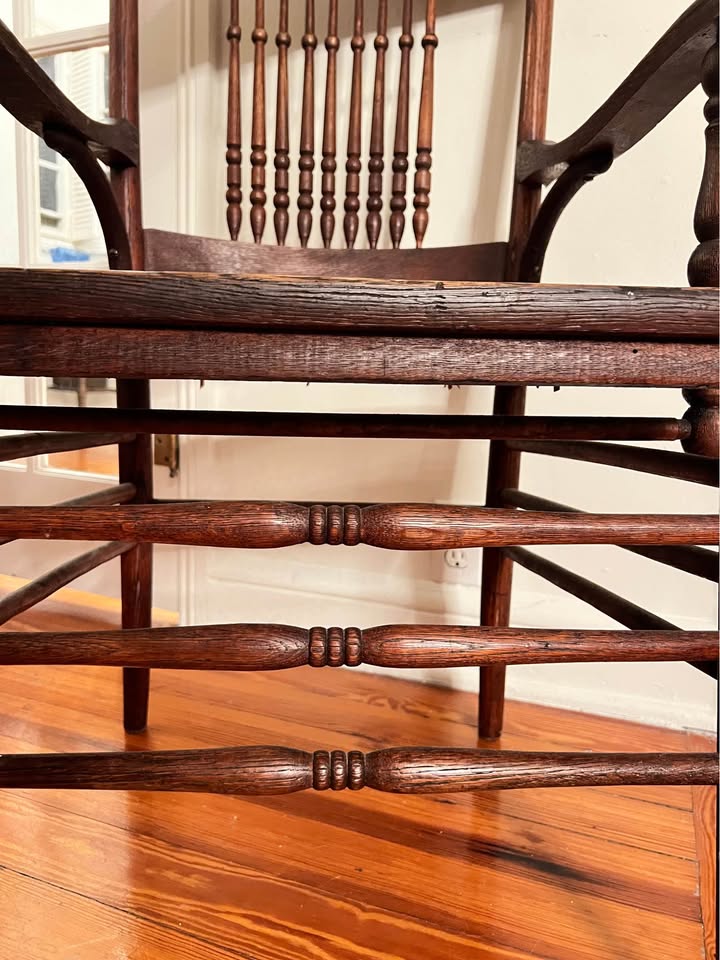 Antique Pressback Oak Armchair | Victorian c.1900 | Quartersawn Oak with Cane Seat, gallery view 6