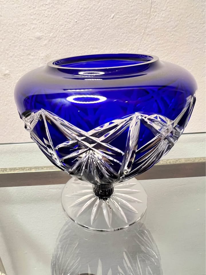 Cobalt Cut Crystal Bowl | Vintage Pedestal Accent, gallery view 3