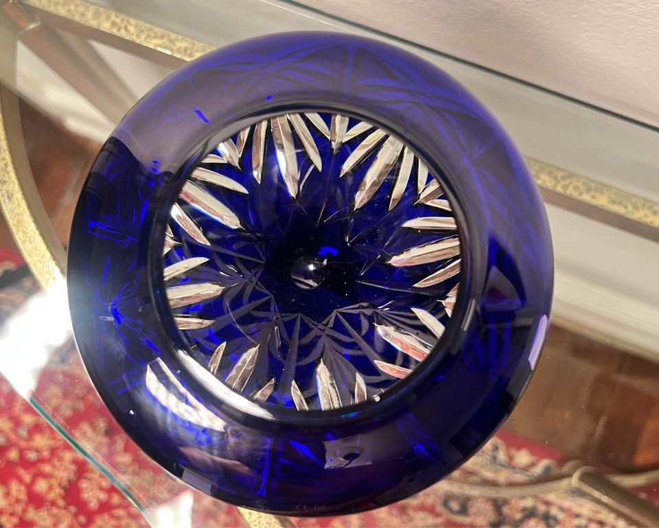 Cobalt Cut Crystal Bowl | Vintage Pedestal Accent, gallery view 4