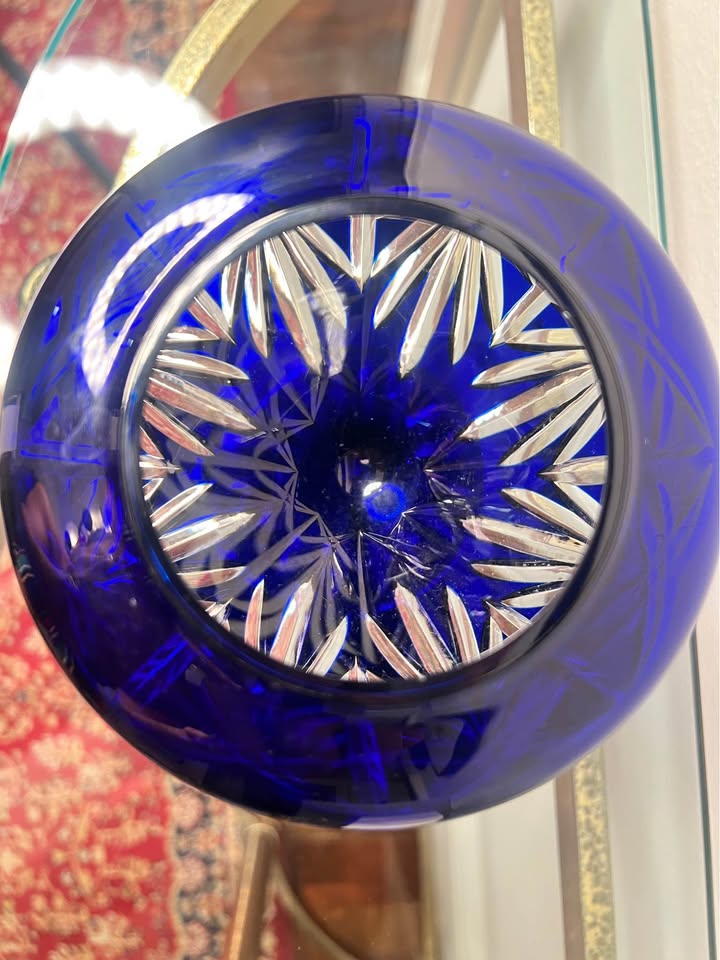 Cobalt Cut Crystal Bowl | Vintage Pedestal Accent, gallery view 6