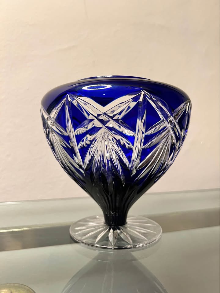Cobalt Cut Crystal Bowl | Vintage Pedestal Accent, gallery view 7