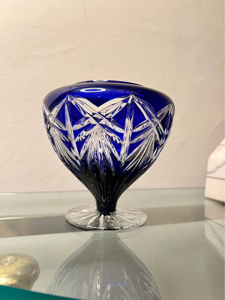 Cobalt Cut Crystal Bowl | Vintage Pedestal Accent, gallery view 8