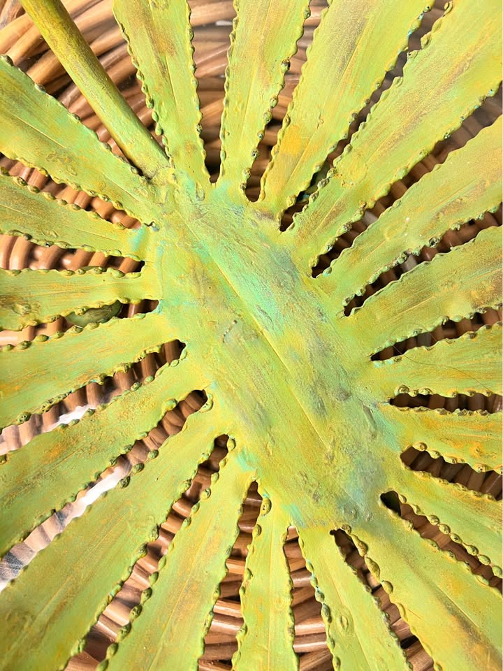 Metal Centerpiece Bowl | Verdigris Botanical Sculpture | Decorative Table Accent, gallery view 2