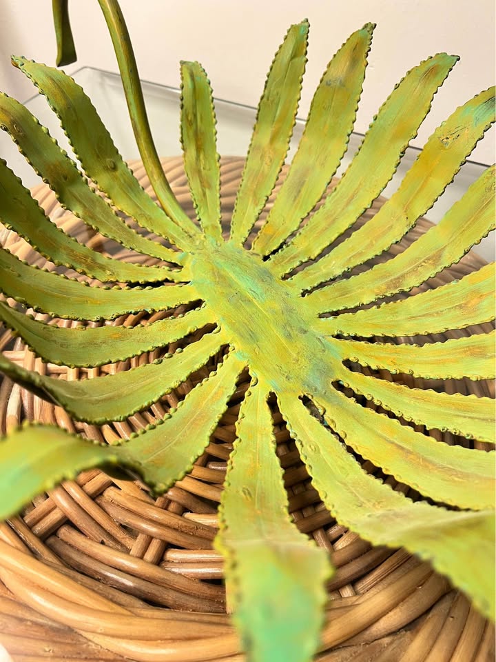 Metal Centerpiece Bowl | Verdigris Botanical Sculpture | Decorative Table Accent, gallery view 3