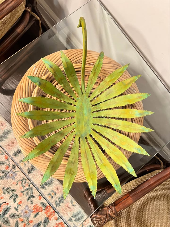 Metal Centerpiece Bowl | Verdigris Botanical Sculpture | Decorative Table Accent, gallery view 4