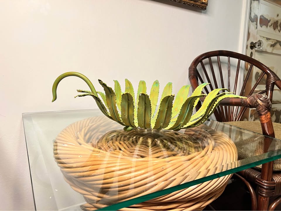 Metal Centerpiece Bowl | Verdigris Botanical Sculpture | Decorative Table Accent, gallery view 5