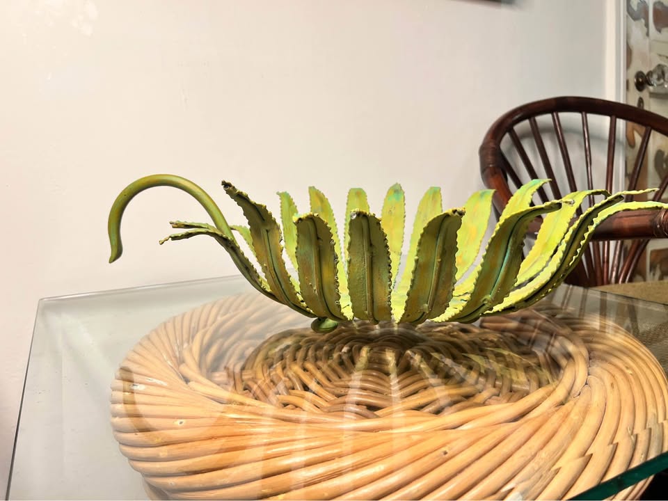 Metal Centerpiece Bowl | Verdigris Botanical Sculpture | Decorative Table Accent, gallery view 6