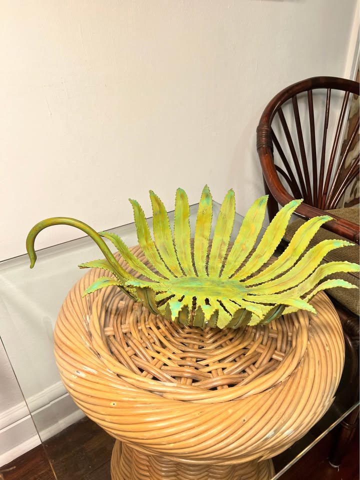 Metal Centerpiece Bowl | Verdigris Botanical Sculpture | Decorative Table Accent, gallery view 8