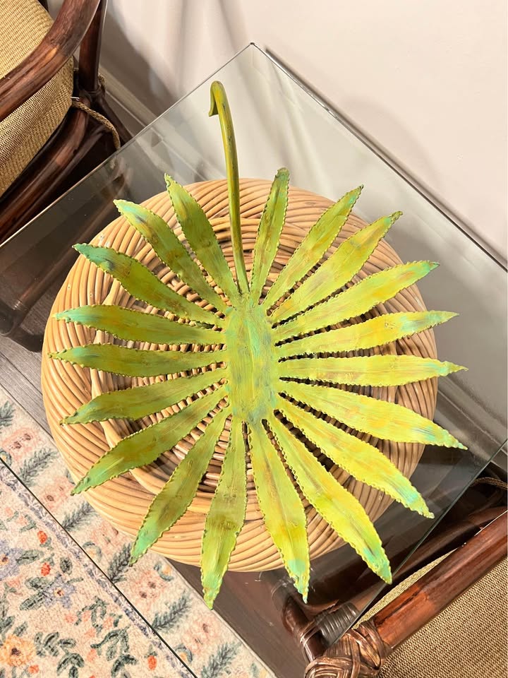 Metal Centerpiece Bowl | Verdigris Botanical Sculpture | Decorative Table Accent, gallery view 9