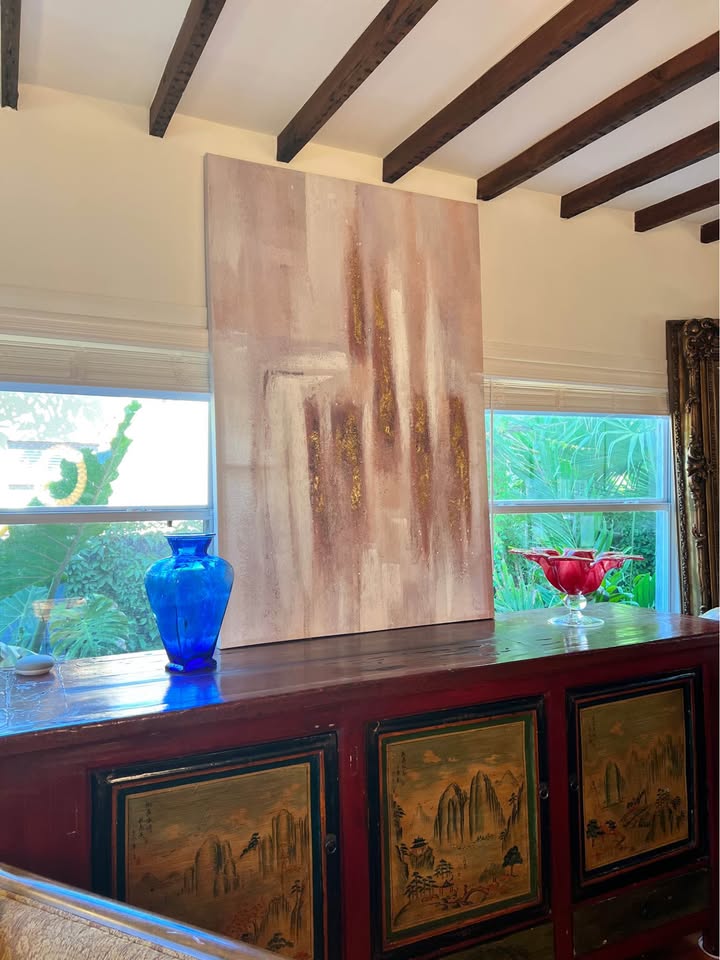 Large Abstract Canvas Wall Art | Blush Pink Textured Mixed Media, gallery view 4