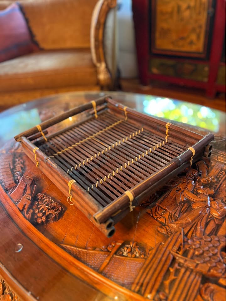 Vintage Bamboo & Rattan Tray | Hand-Lashed Asian Modern, gallery view 2