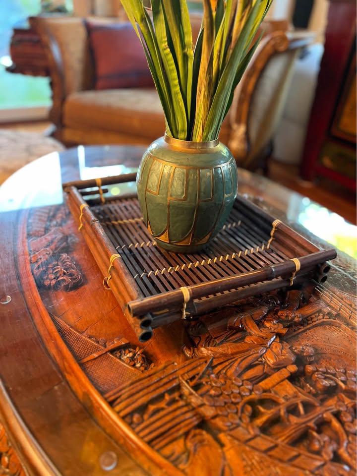 Vintage Bamboo & Rattan Tray | Hand-Lashed Asian Modern, gallery view 4