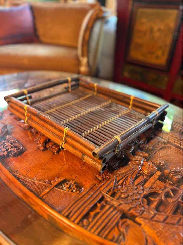 Vintage Bamboo & Rattan Tray | Hand-Lashed Asian Modern, gallery view 8