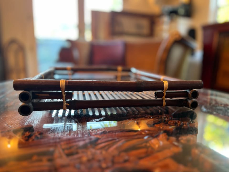 Vintage Bamboo & Rattan Tray | Hand-Lashed Asian Modern, gallery view 9