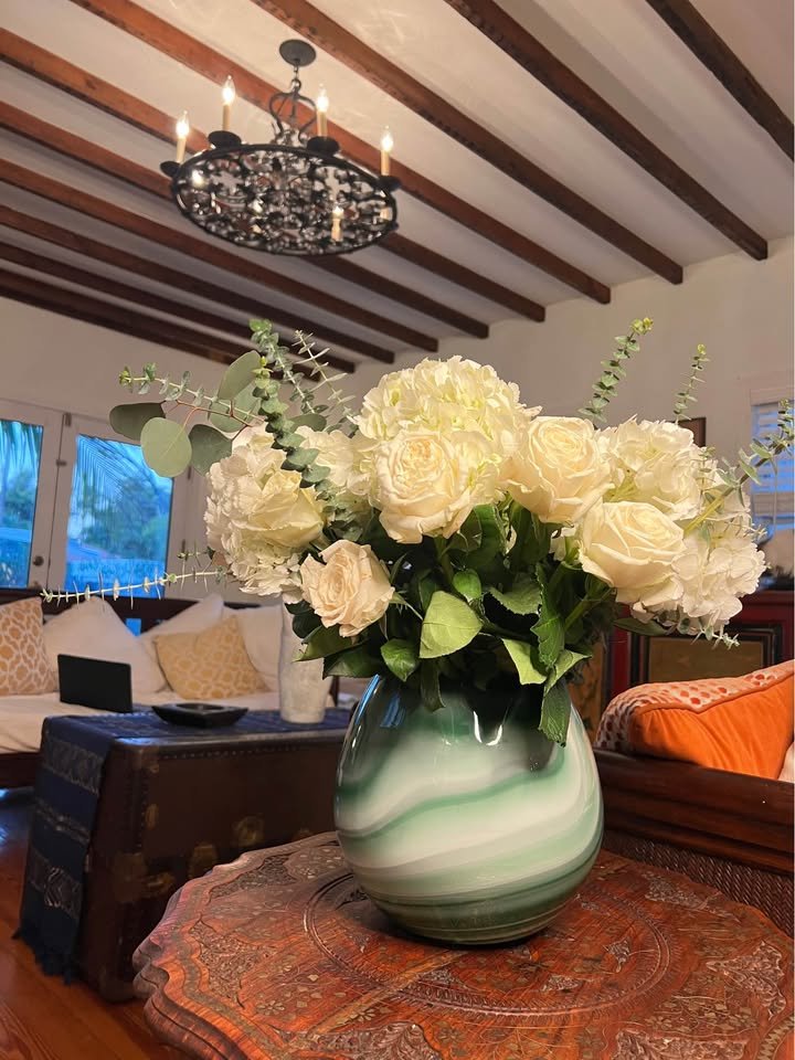 Green Glass Vase | Malachite Style Art Glass Bowl, gallery view 2