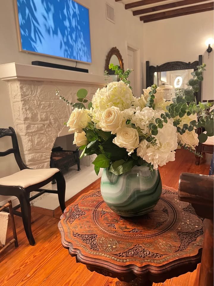 Green Glass Vase | Malachite Style Art Glass Bowl, gallery view 3