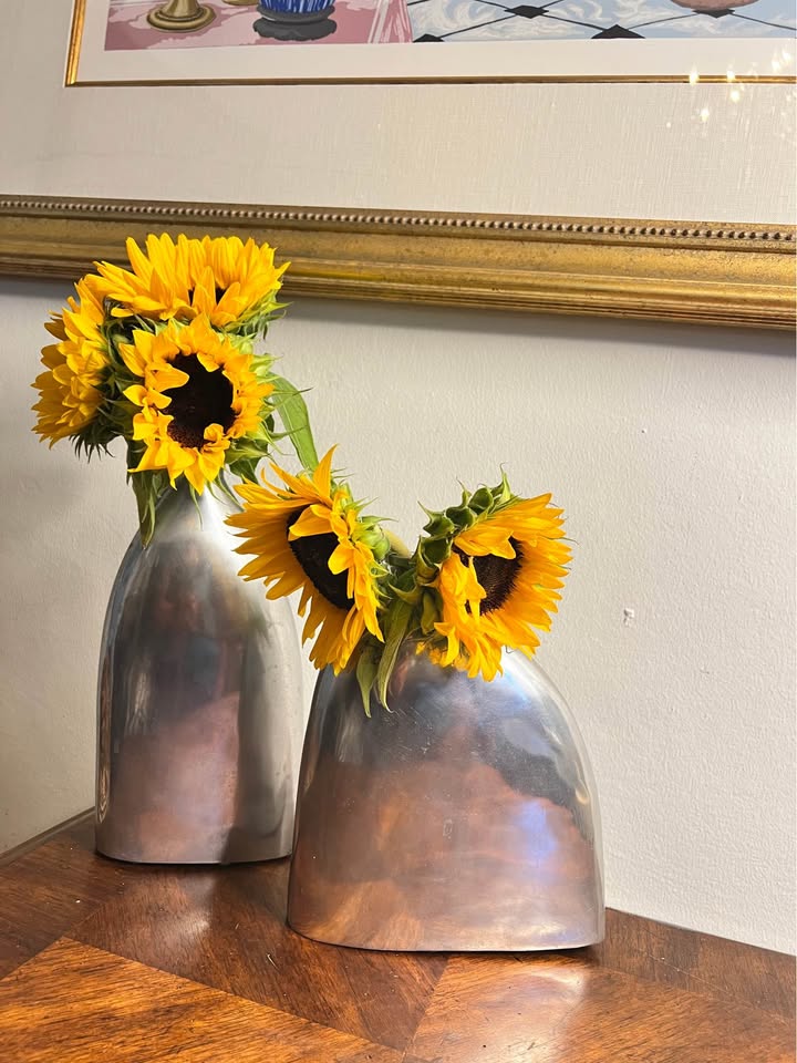 Modern Cast Aluminum Sculptural Vase Set | Organic Contemporary Decor Pair, gallery view 4
