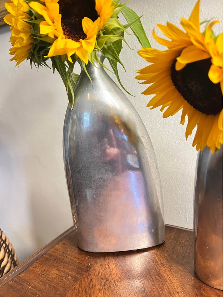 Modern Cast Aluminum Sculptural Vase Set | Organic Contemporary Decor Pair, gallery view 8
