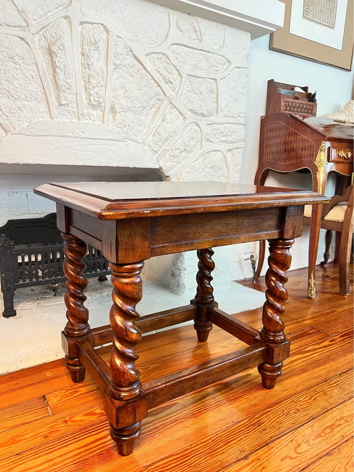 Barley Twist Wood Side Table | Jacobean Revival | Parquetry Top, gallery view 2