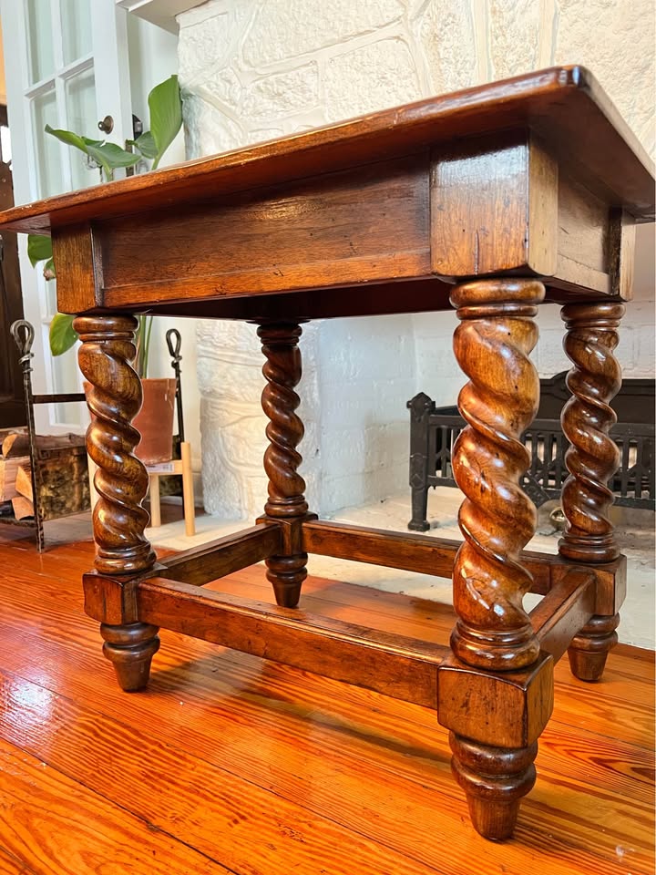 Barley Twist Wood Side Table | Jacobean Revival | Parquetry Top, gallery view 5