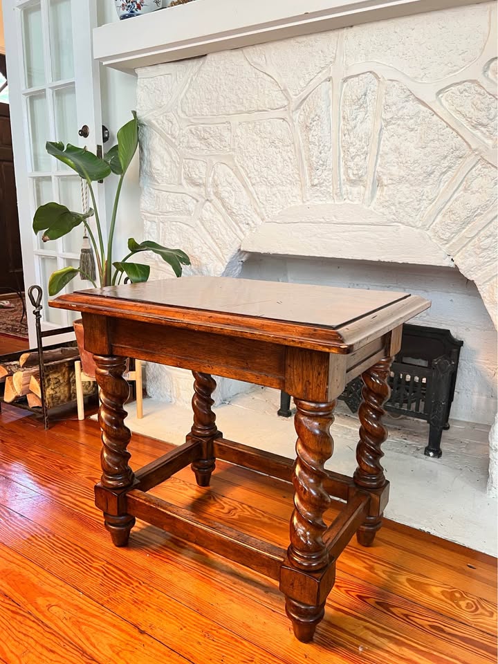 Barley Twist Wood Side Table | Jacobean Revival | Parquetry Top, gallery view 9