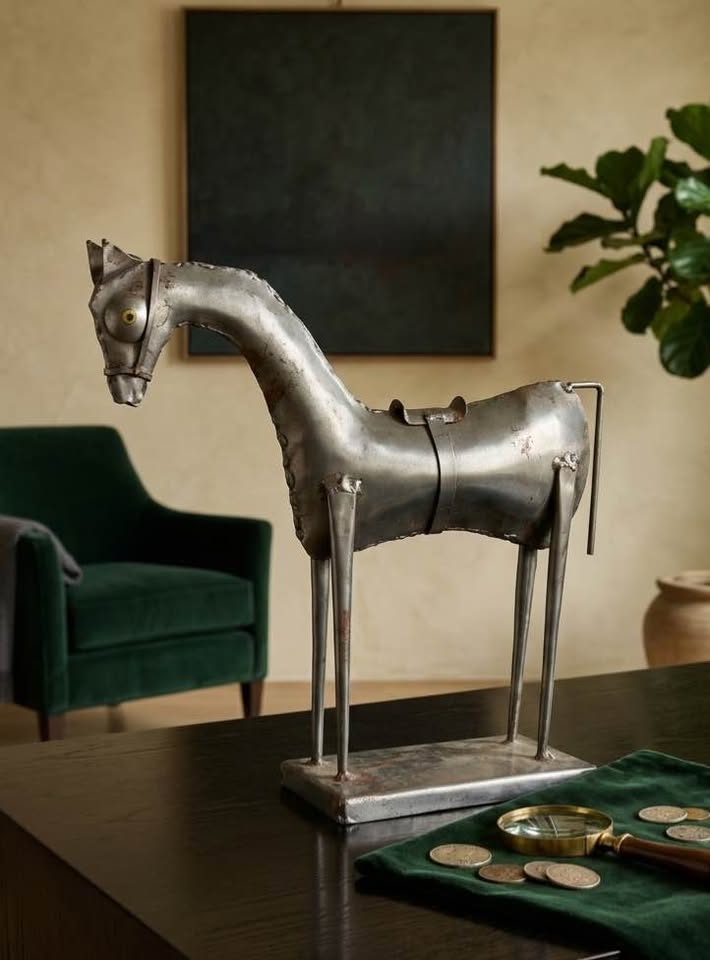 Vintage Metal Horse Sculpture | Equestrian Decor | Welded Brutalist Style, gallery view 2