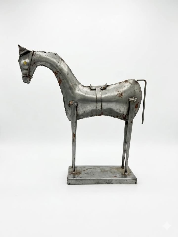 Vintage Metal Horse Sculpture | Equestrian Decor | Welded Brutalist Style, gallery view 3