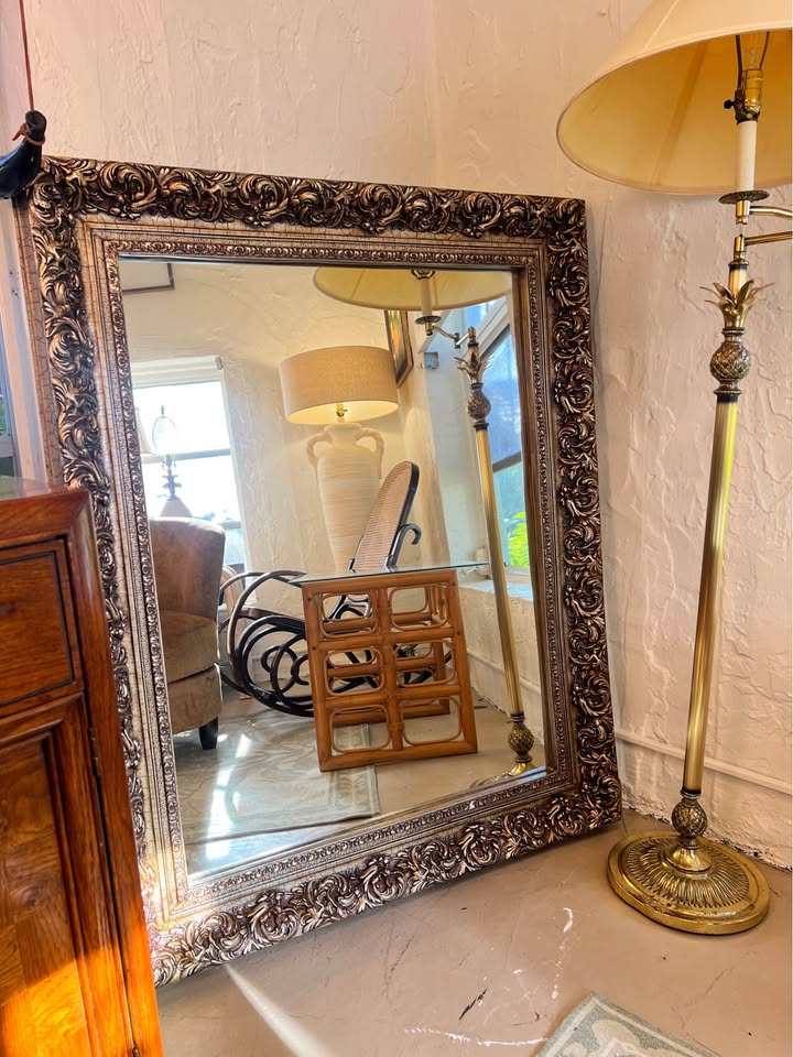 Gold Wall Mirror | Ornate Baroque Gilt Frame | Large Vintage Mirror 52”, gallery view 2