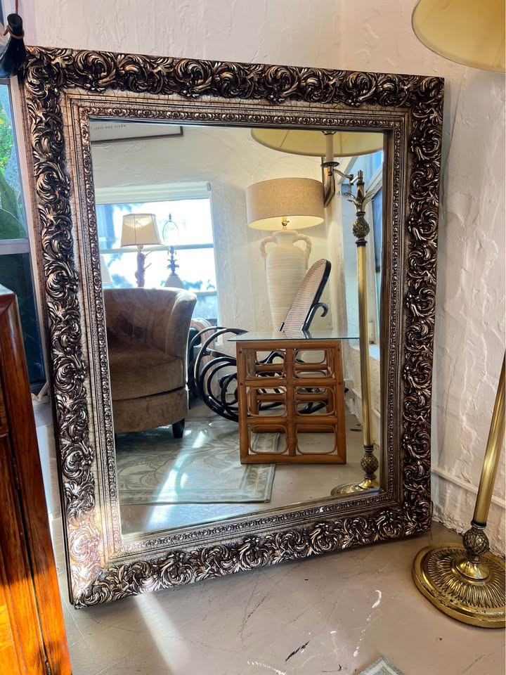 Gold Wall Mirror | Ornate Baroque Gilt Frame | Large Vintage Mirror 52”, gallery view 3
