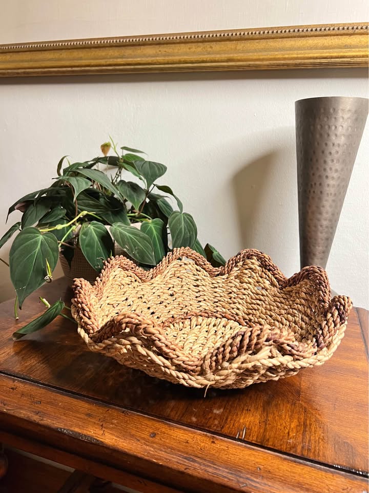 Woven Seagrass Basket | Sculptural Scalloped Centerpiece, gallery view 2