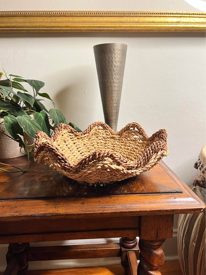 Woven Seagrass Basket | Sculptural Scalloped Centerpiece, gallery view 3