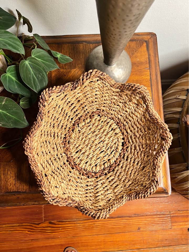 Woven Seagrass Basket | Sculptural Scalloped Centerpiece, gallery view 4