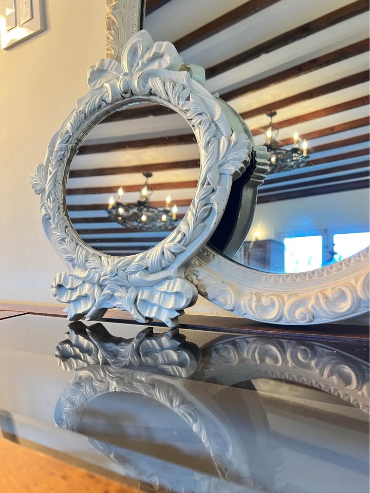 Round Wall Mirror | Vintage Ivory French Louis XVI Accent Mirror, gallery view 2