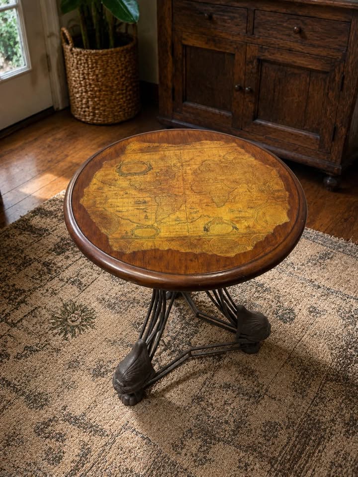 Round Accent Table | Sculptural Iron Base | Old World Coastal Style | Mediterranean, gallery view 2