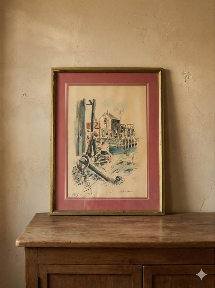 John Haymson Rockport Watercolor | Mid Century Nautical Art | Framed Vintage, gallery view 3