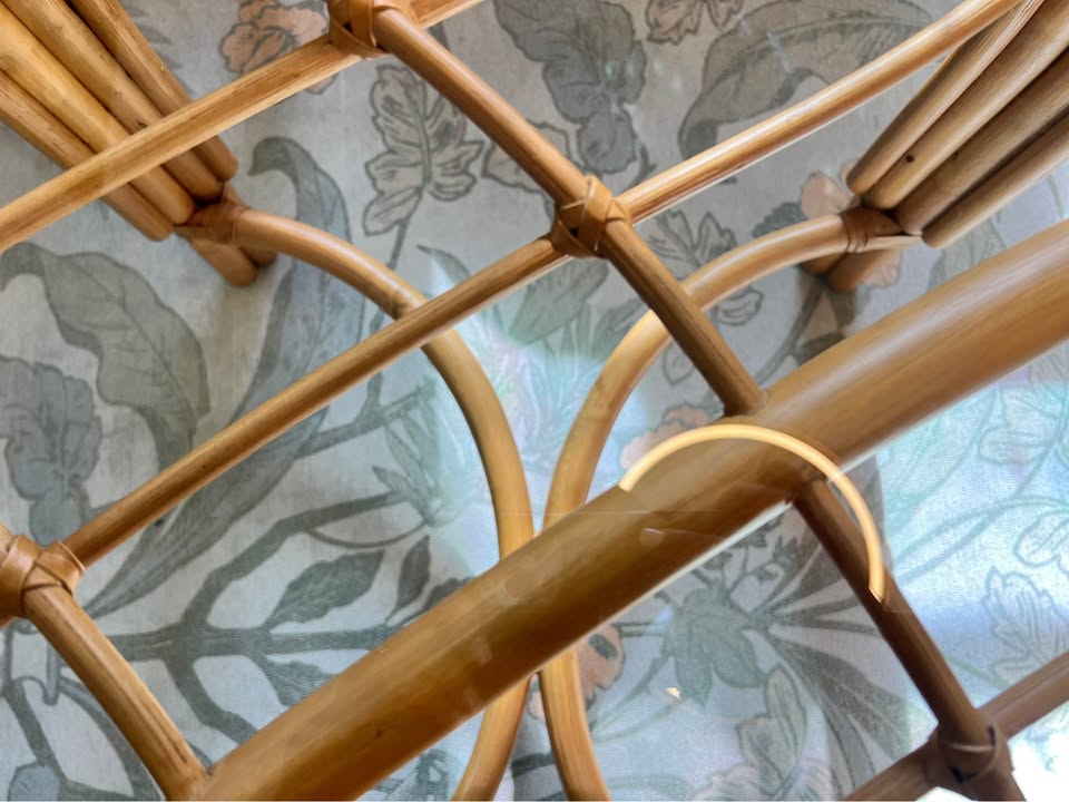 Rattan Side Table | Bamboo Glass Top Coastal Accent Table | 28” Wide, gallery view 4