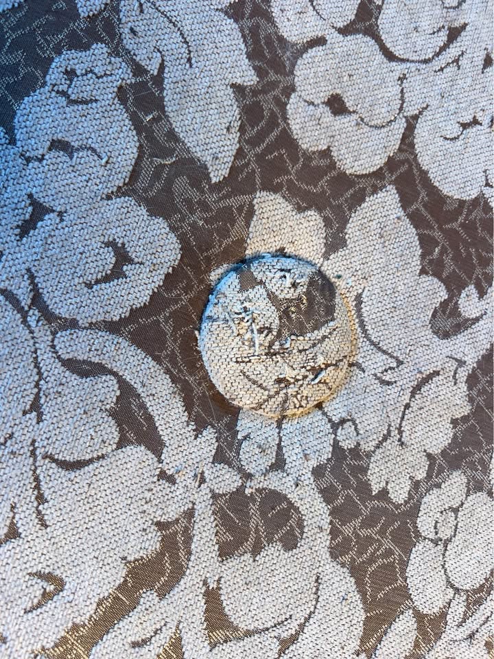 Vintage Round Ottoman | Floral Jacquard & Bullion Fringe, gallery view 7