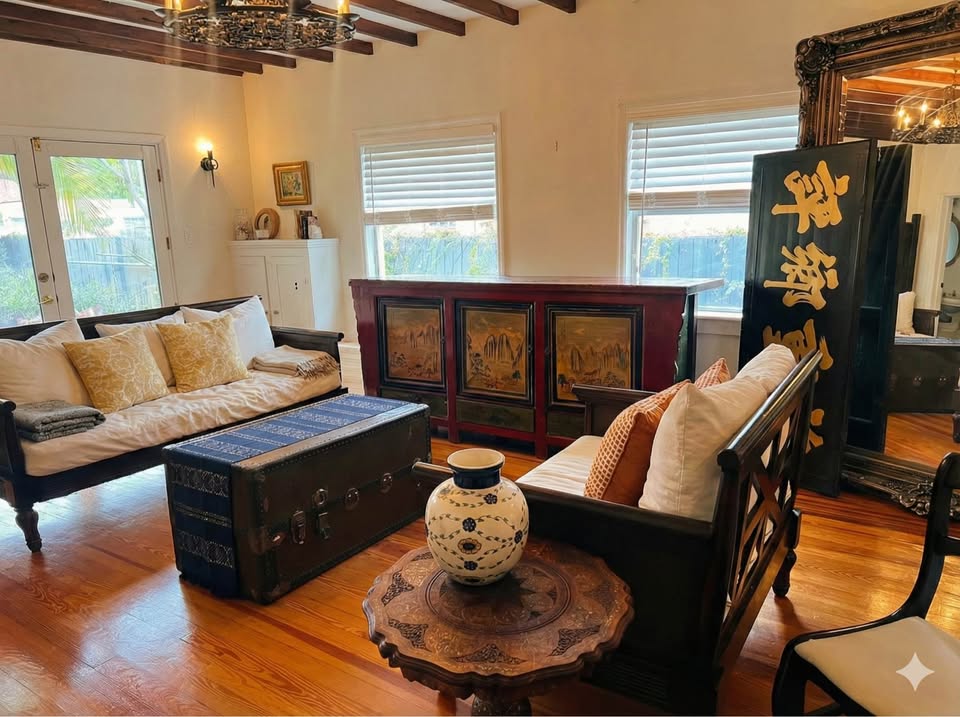 Antique Chinese Red Lacquer Sideboard | Hand Painted Asian Cabinet, gallery view 2