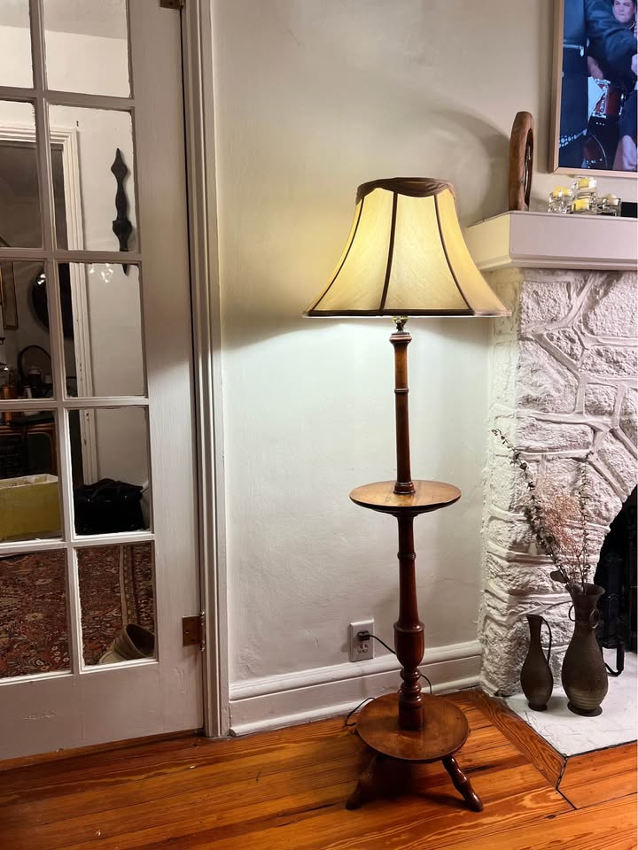 MCM Wood Floor Lamp with Table | Vintage Mid-Century, gallery view 3