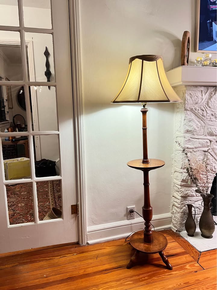 MCM Wood Floor Lamp with Table | Vintage Mid-Century, gallery view 5