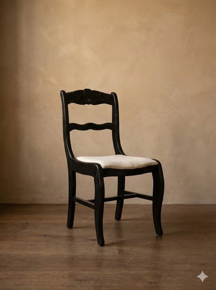 Victorian Rose Side Chair | Ebonized Wood | Vintage Hand Carved Accent, gallery view 2