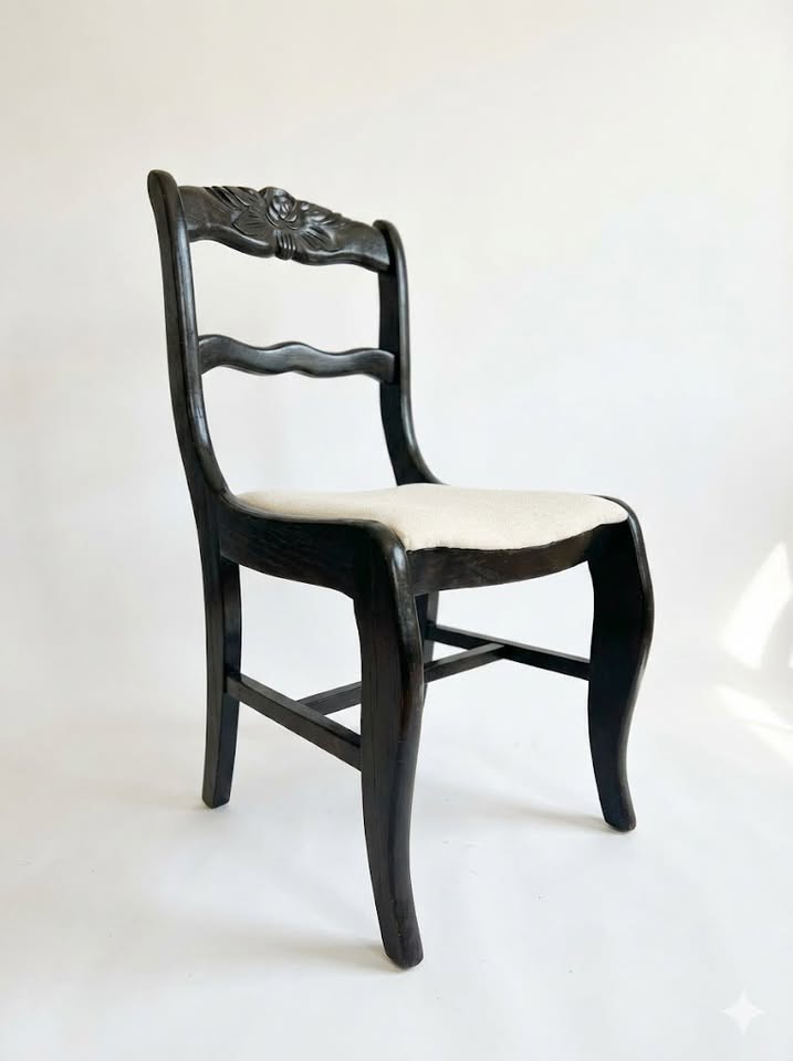 Victorian Rose Side Chair | Ebonized Wood | Vintage Hand Carved Accent, gallery view 3