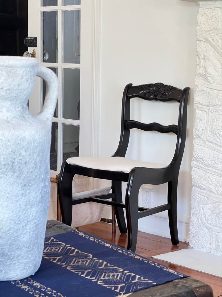 Victorian Rose Side Chair | Ebonized Wood | Vintage Hand Carved Accent, gallery view 4