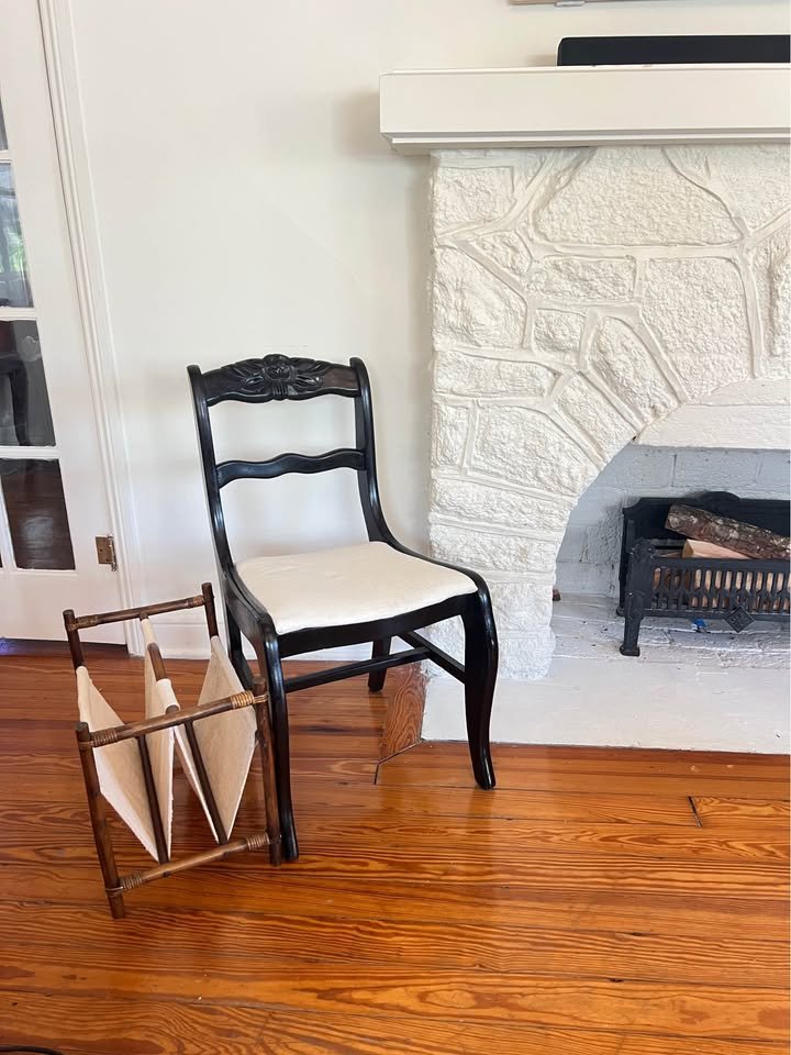 Victorian Rose Side Chair | Ebonized Wood | Vintage Hand Carved Accent, gallery view 5