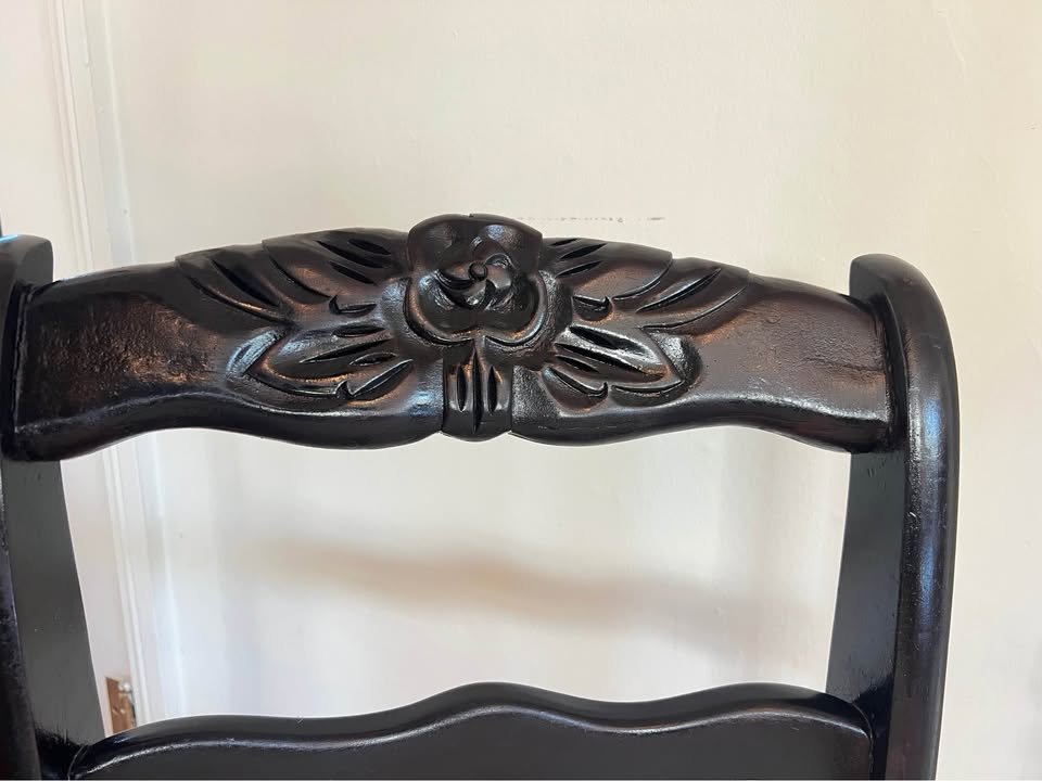 Victorian Rose Side Chair | Ebonized Wood | Vintage Hand Carved Accent, gallery view 6