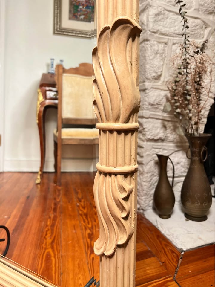 Large Vintage Carved Wood Mirror | Palm Beach Regency, gallery view 3
