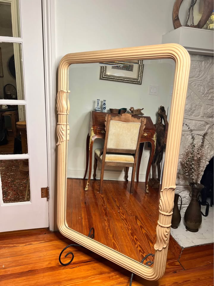 Large Vintage Carved Wood Mirror | Palm Beach Regency, gallery view 4