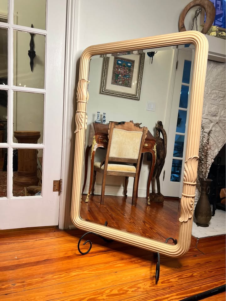 Large Vintage Carved Wood Mirror | Palm Beach Regency, gallery view 5