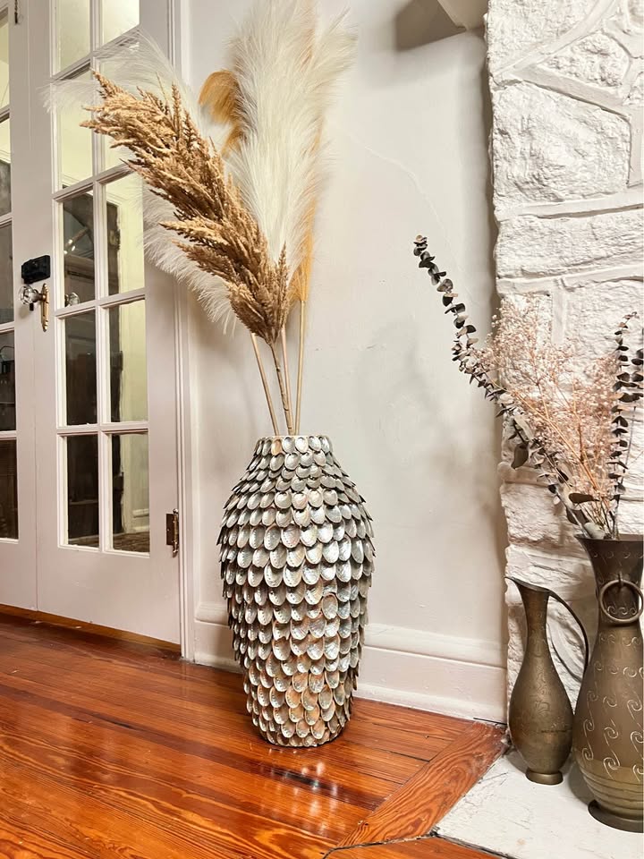 Abalone Shell Floor Vase | Sculptural Vintage Vessel, gallery view 2